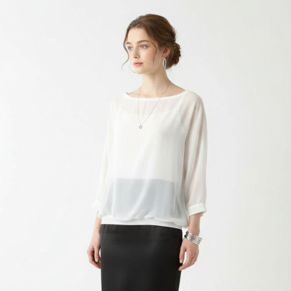 Bershka White Sheer Half Sleeve Blouse Top S